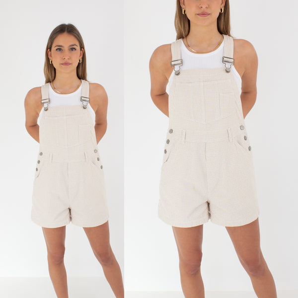 Beige & White Gingham Check Overalls - 3 Sizes S, M & L