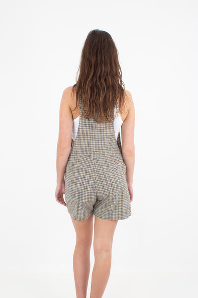Beige & Black Gingham Check Linen Overalls - 3 Sizes XS, S & M