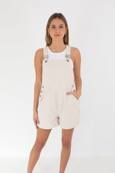Beige & White Gingham Check Overalls - 3 Sizes S, M & L