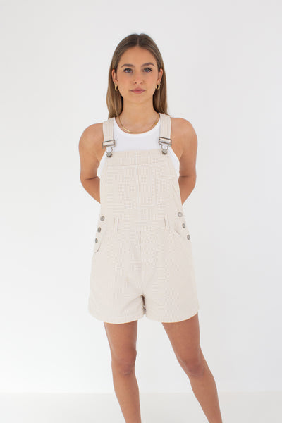 Beige & White Gingham Check Overalls - 3 Sizes S, M & L