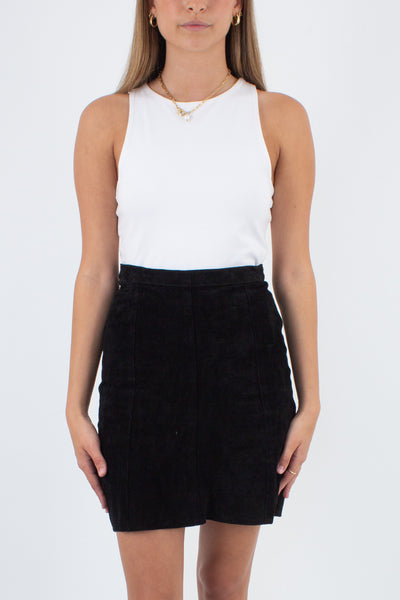 Black Suede Leather Mini Skirt - Size XS / 25"