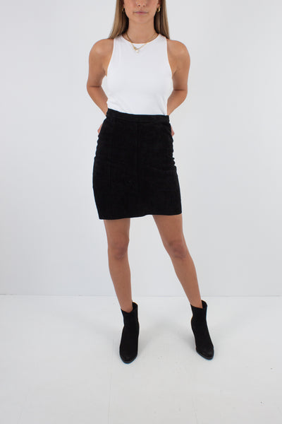 Black Suede Leather Mini Skirt - Size XS / 25"
