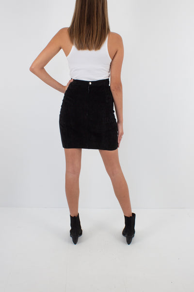 Black Suede Leather Mini Skirt - Size XS / 25"