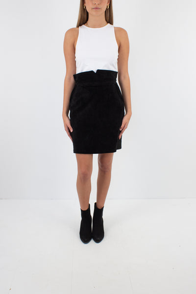 Black Suede Leather Mini Skirt - Sizes S / 27"
