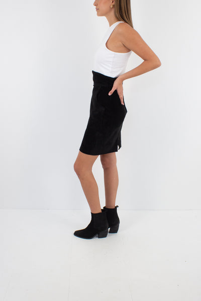 Black Suede Leather Mini Skirt - Sizes S / 27"