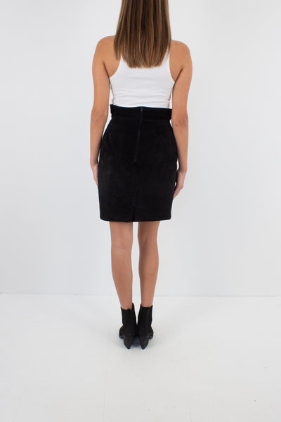 Black Suede Leather Mini Skirt - Sizes S / 27"