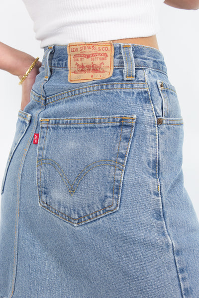 Levis Denim Skirt in Light-Mid Blue | 8 Sizes | 24" 25" 26" 27" 28" 29" 30" 31"
