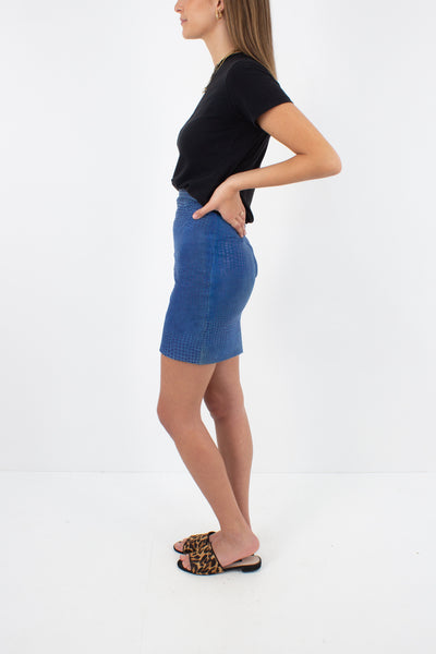 Blue Snakeskin Embossed Leather Skirt - Size XXS / 23"