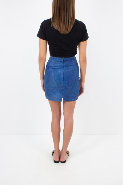 Blue Snakeskin Embossed Leather Skirt - Size XXS / 23"