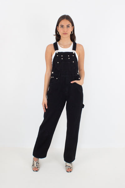 Long Black Denim Overalls - Eagle - Size XS/S