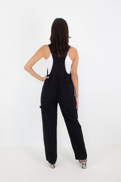 Long Black Denim Overalls - Eagle - Size XS/S