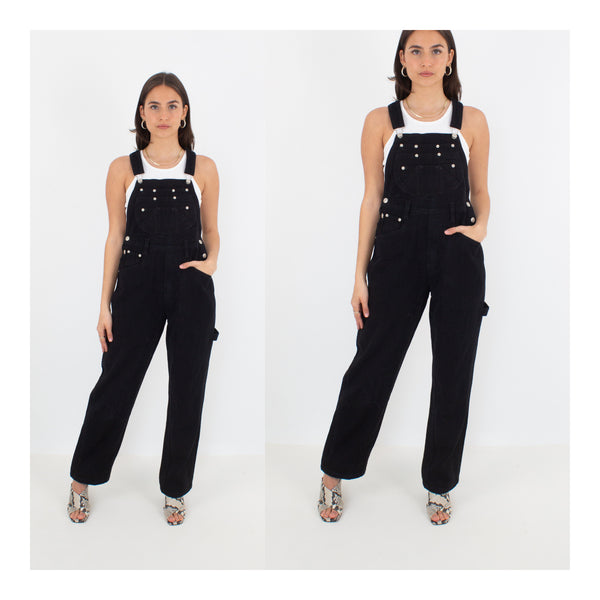 Long Black Denim Overalls - Eagle - Size XS/S