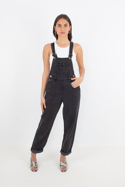 Long Washed Black Denim Overalls - Moda Intl - Size XS