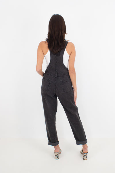 Long Washed Black Denim Overalls - Moda Intl - Size XS