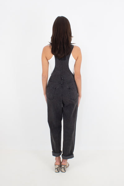 Long Washed Black Denim Overalls - Moda Intl - Size XS