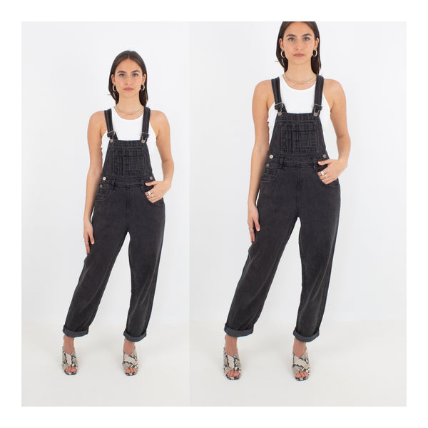 Long Washed Black Denim Overalls - Moda Intl - Size XS