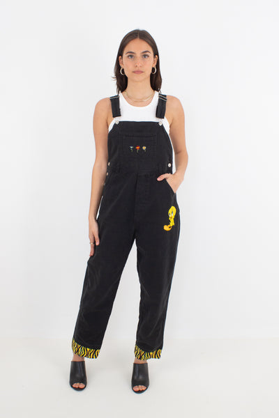 Tweety Bird Looney Tunes Long Black Denim Overalls - Size S/M