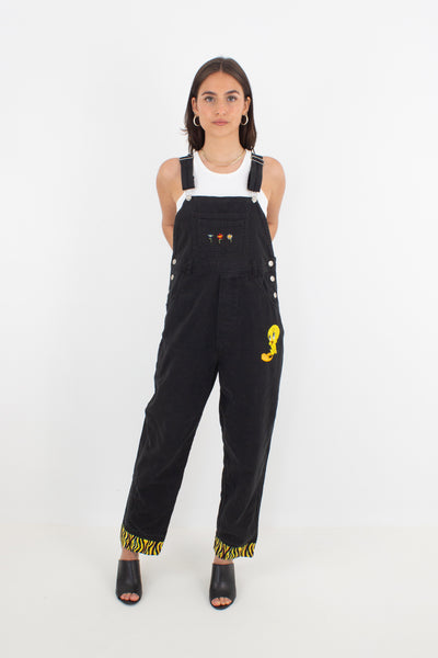 Tweety Bird Looney Tunes Long Black Denim Overalls - Size S/M