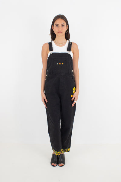Tweety Bird Looney Tunes Long Black Denim Overalls - Size S/M