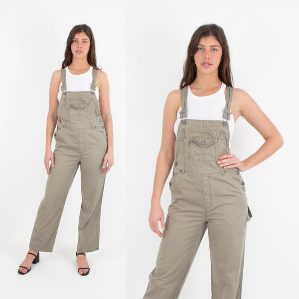 Light Brown Long Denim Overalls - Size S