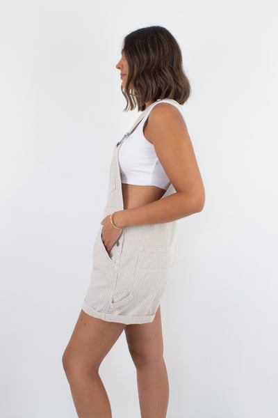 Light Brown & White Check Overalls - 2 Sizes S & M