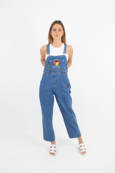 Tweety Bird Long Blue Denim Overalls with Patches - Size S
