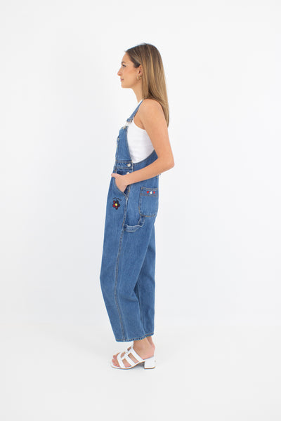 Tweety Bird Long Blue Denim Overalls with Patches - Size S
