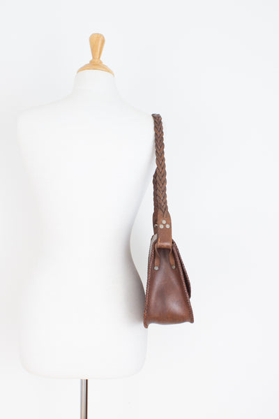 70s Tooled Brown Leather Shoulder Bag