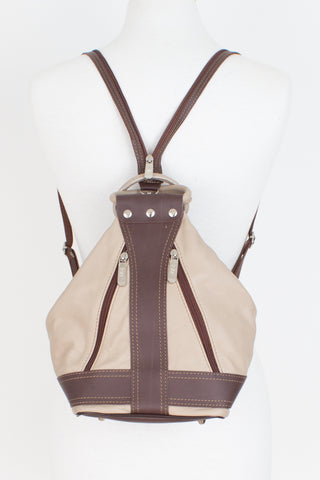 Beige & Brown Leather Convertible Backpack / Bag - Dias