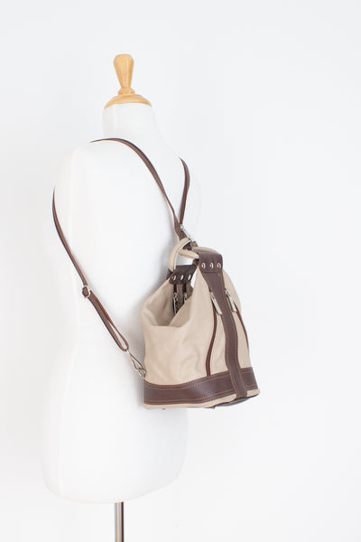 Beige & Brown Leather Convertible Backpack / Bag - Dias