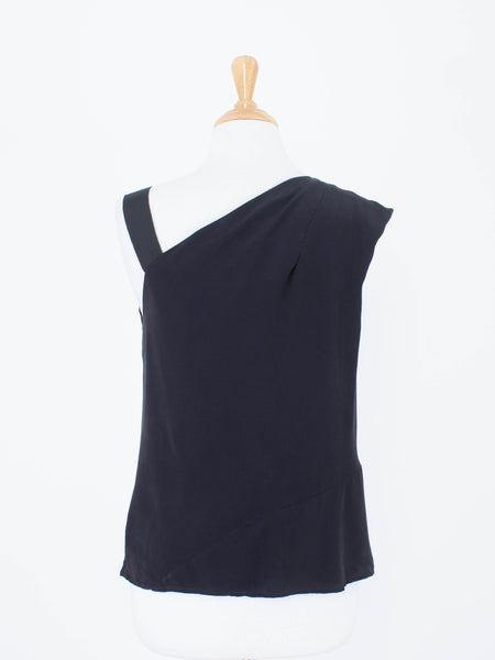 Black Asymmetrical Silk Blouse | 3 Sizes - XS, S & M