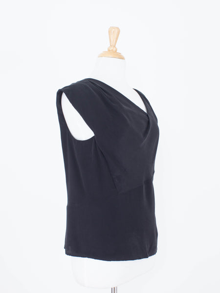 Black Asymmetrical Silk Blouse | 3 Sizes - XS, S & M