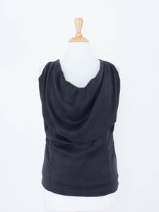 Black Silk Bubble Neck Drape Blouse - Satin Suede Silk | 3 Sizes - XS, S & M