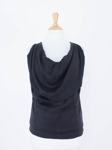 Black Silk Bubble Neck Drape Blouse - Satin Suede Silk | 3 Sizes - XS, S & M