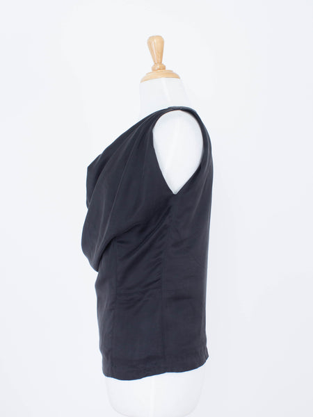 Black Silk Bubble Neck Drape Blouse - Satin Suede Silk | 3 Sizes - XS, S & M