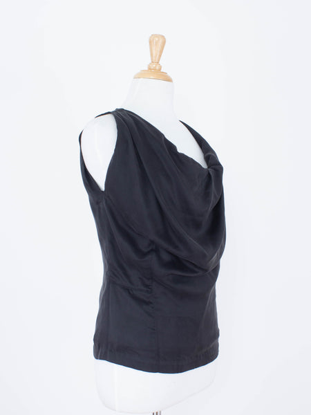 Black Silk Bubble Neck Drape Blouse - Satin Suede Silk | 3 Sizes - XS, S & M