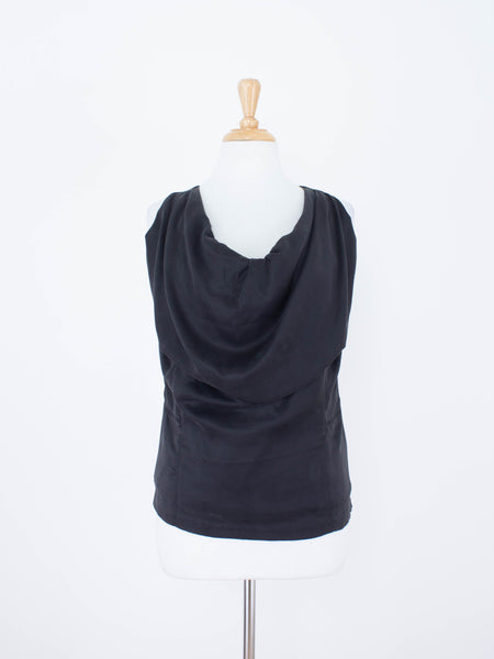 Black Silk Bubble Neck Drape Blouse - Satin Suede Silk | 3 Sizes - XS, S & M