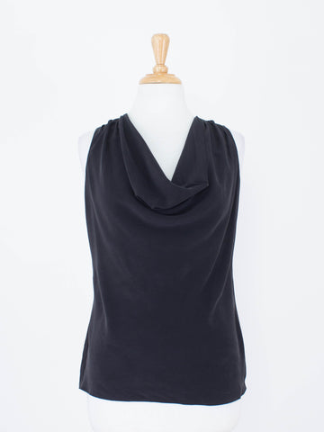 Black Silk Drape Cowl Neck Blouse | 3 Sizes - XS, S & M