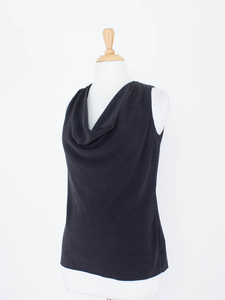 Black Silk Drape Cowl Neck Blouse | 3 Sizes - XS, S & M