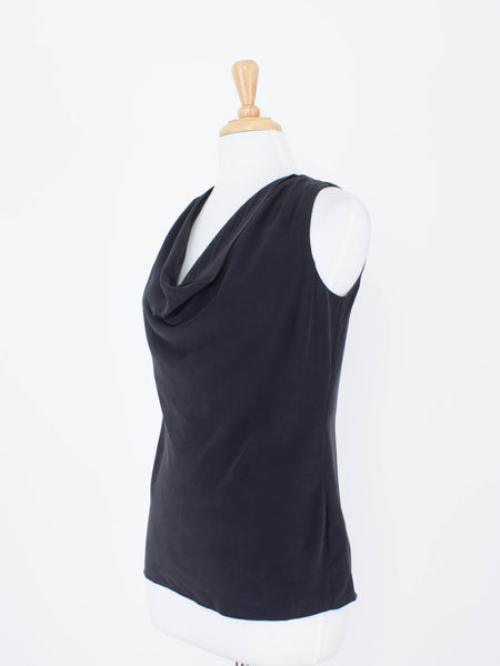 Black Silk Drape Cowl Neck Blouse | 3 Sizes - XS, S & M