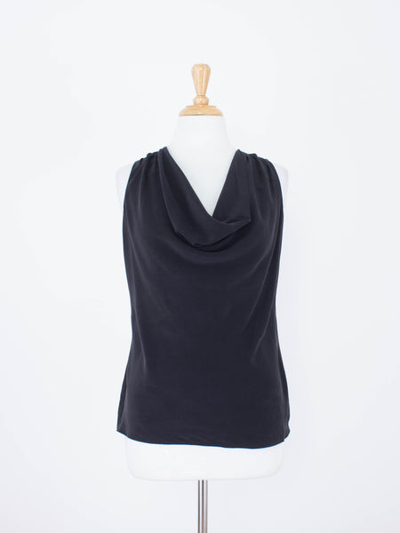 Black Silk Drape Cowl Neck Blouse | 3 Sizes - XS, S & M