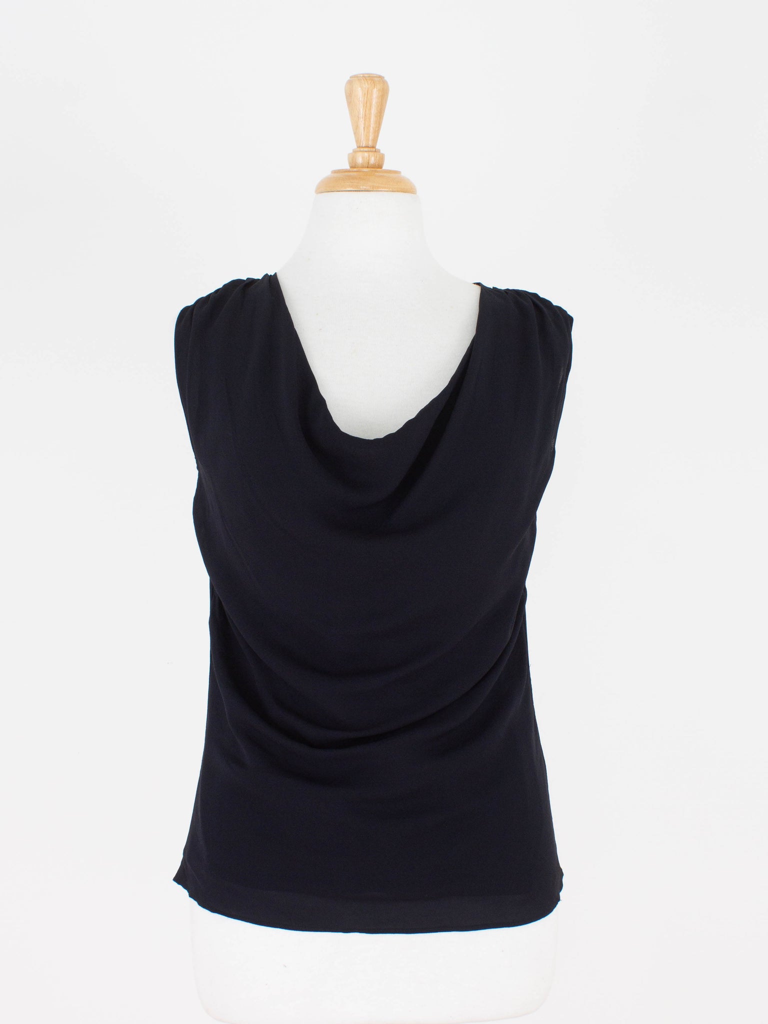 Black Silk Gathered Cowl Neck Blouse | 3 Sizes - XS, S & M