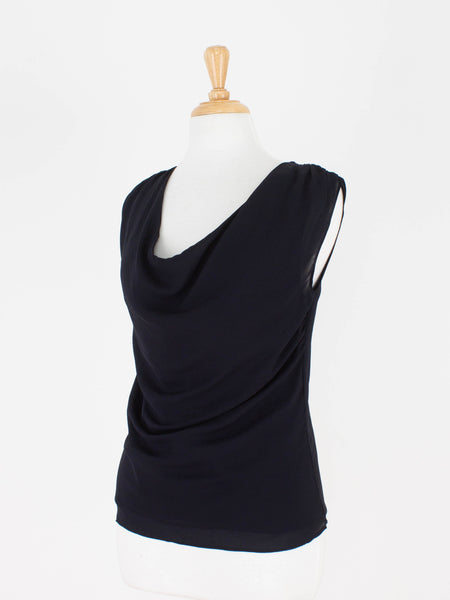 Black Silk Gathered Cowl Neck Blouse | 3 Sizes - XS, S & M