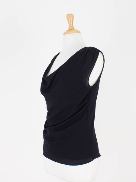 Black Silk Gathered Cowl Neck Blouse | 3 Sizes - XS, S & M