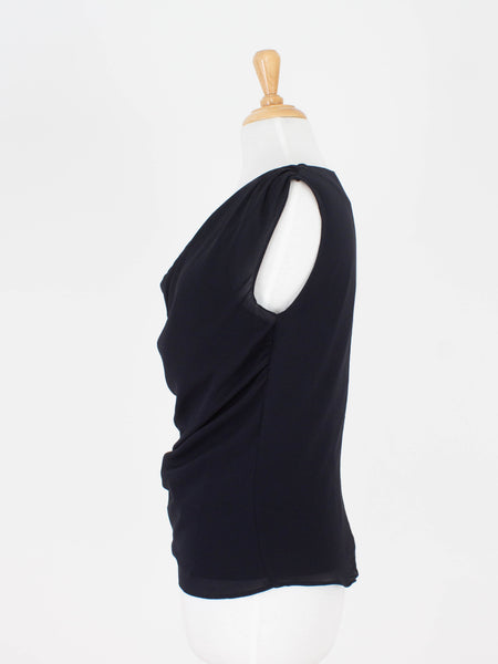 Black Silk Gathered Cowl Neck Blouse | 3 Sizes - XS, S & M