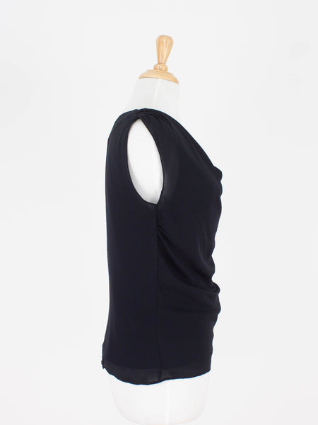 Black Silk Gathered Cowl Neck Blouse | 3 Sizes - XS, S & M