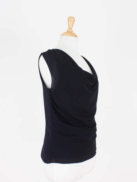 Black Silk Gathered Cowl Neck Blouse | 3 Sizes - XS, S & M