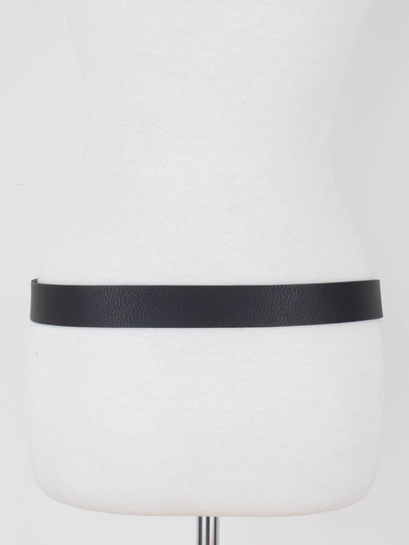 Unisex Black Leather Belt with Silver Buckle - Size 32"-37" / M-L