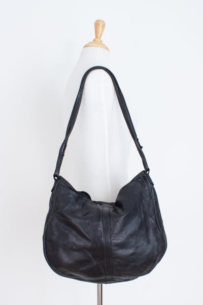 70s Black Slouchy Leather Shoulder Bag