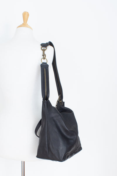 Black Leather Slouchy Shoulder Bag - Kelsi Dagger